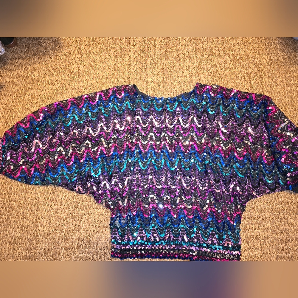 Vintage Retro Colorful Sequin Zigzag Top